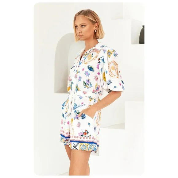 Label of Love Portafino Playsuit Short Sleeve Floral Romper sz L - Picture 3 of 13